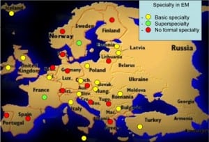 Figure 2. Status of recognition of the specialty of EM across the European continent.