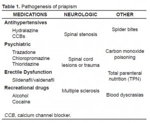 Table 1. Pathogenesis of priapism