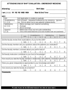 Figure 1. Attending end-of-shift evaluation form