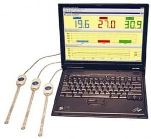 Figure 2. The FlexiForce B201 pressure sensor and Economical Load and Force (ELF) software.