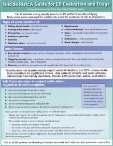 Figure 2. Front view of clinical guide for “Suicide Risk: A Guide for ED Evaluation and Triage”. ED, emergency department; EMS, emergency medical services.