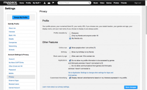 Figure 2 Available privacy options in account settings.